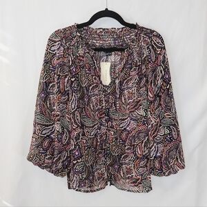 NWT Sanctuary Breezy Paisley Smocked Neck Top, Women's size Large